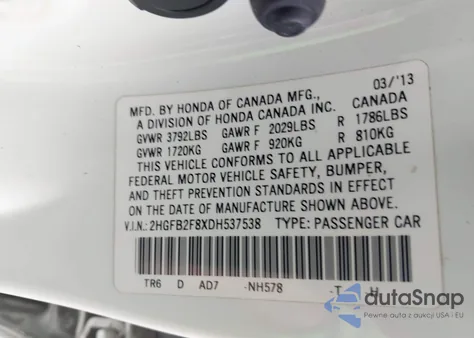 2013 Honda Civic Ex z USA, uszkodzony, nr VIN 2HGFB2F8XDH537538